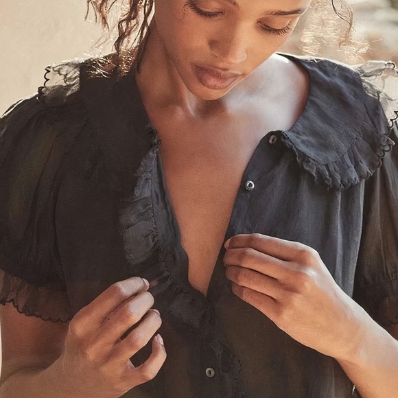 DÔEN Flute Short-Sleeve Ruffle Top in Black - Picture 4 of 8